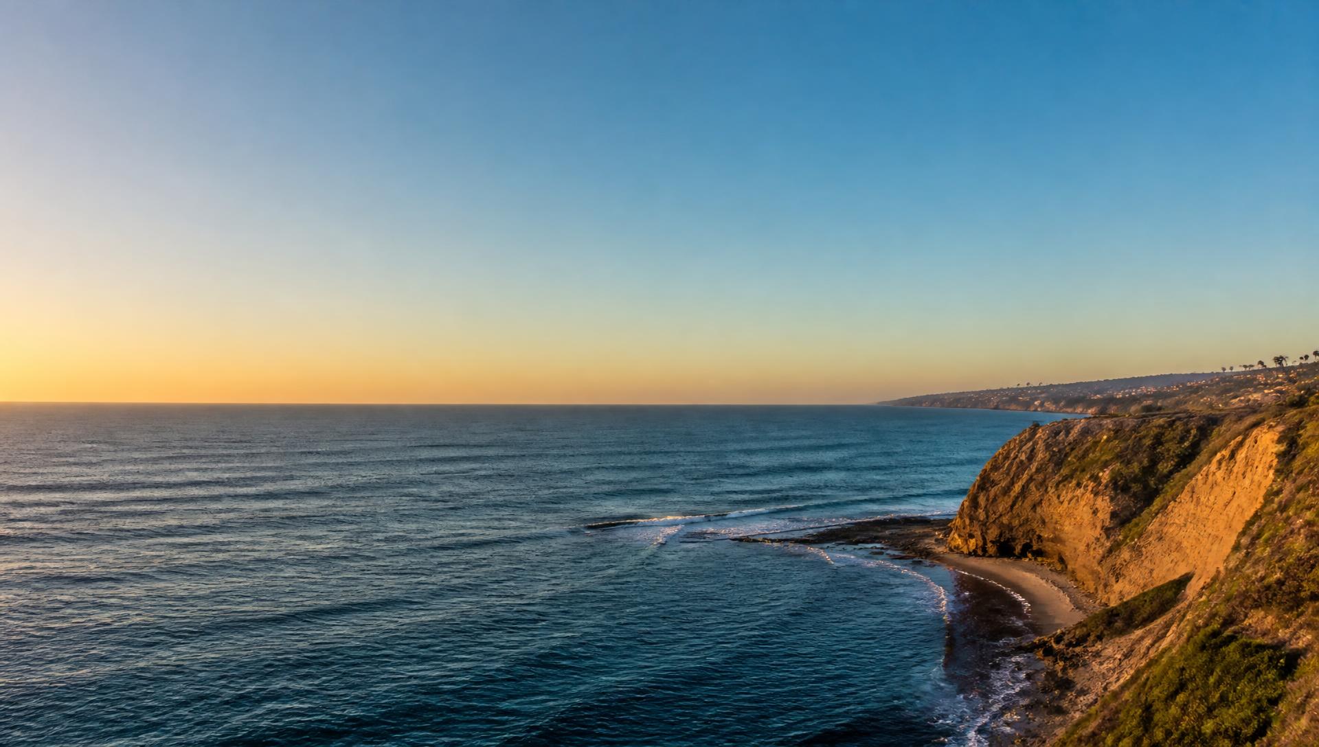 The Pacific coastline near San Diego at golden hour
